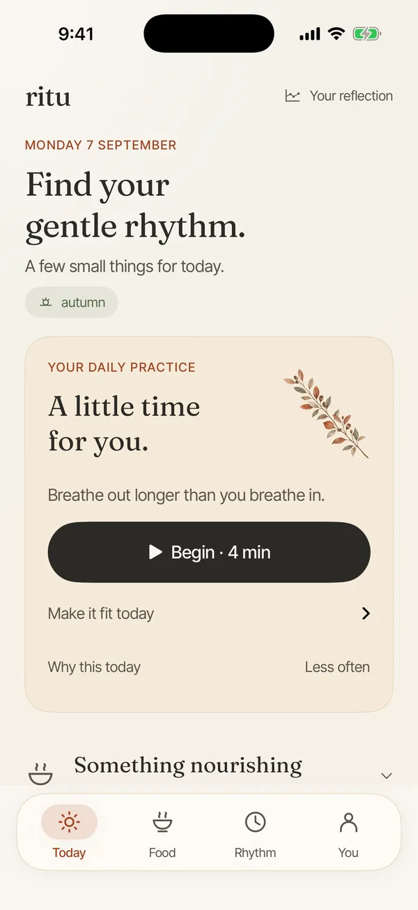 Today in Ritu: a guided practice and ideas for your day. Demonstration data.